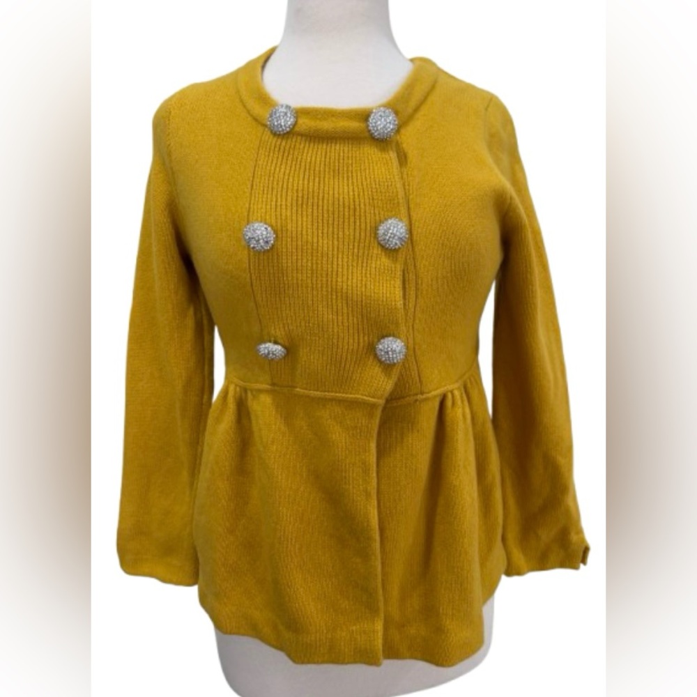 J. Crew Mustard Yellow Peplum Sweater with Decorative Buttons